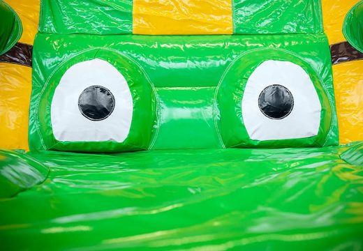 Buy crocodile bouncer in a unique design with two entrances, a slide in the middle and 3D objects for kids. Order bouncers online at JB Inflatables UK