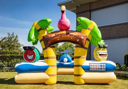 Groot inflatable open bubble boarding park springkussen met schuim te koop in thema tropisch caribbean flamingo voor kids