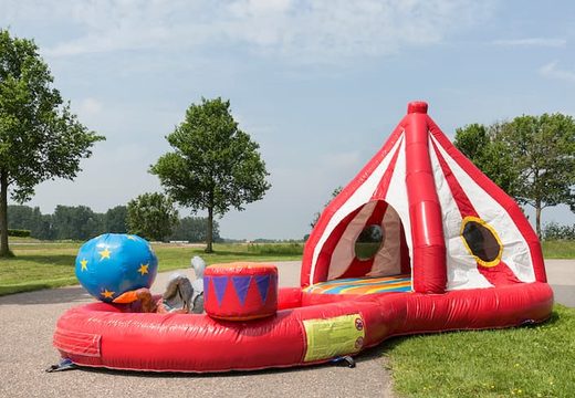 Playzone Circus bouncy castle with plastic balls and 3D objects for children. Buy bouncy castles online at JB Inflatables UK