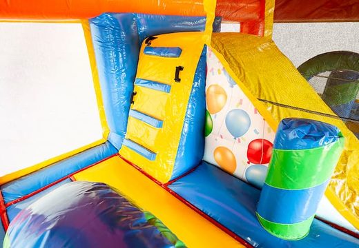 Buy a party bouncer in a unique design with two entrances, a slide in the middle and 3D objects for kids. Order bouncers online at JB Inflatables UK