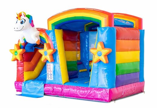 Buy covered inflatable multiplay bouncy castle in unicorn theme for children at JB Inflatables UK. Buy bouncy castles online at JB Inflatables UK