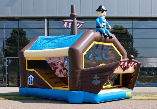 Buy shooting combo small pirate bouncy castle with cover, shooting game and slide for kids. Order bouncy castles online at JB Inflatables UK