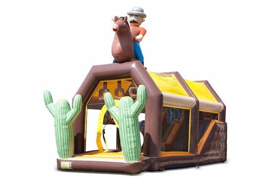 Order shooting combo western bouncy castle with shooting game and slide for kids. Buy bouncy castles online at JB Inflatables UK