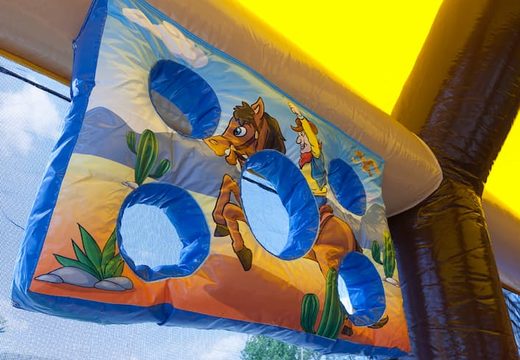 Buy shooting combo western bouncy castle with cover, shooting game and slide for kids. Order bouncy castles online at JB Inflatables UK