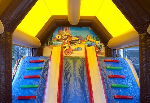 Order shooting combo western bouncy castle covered, with shooting game and slide for kids. Buy inflatable bouncy castles online at JB Inflatables UK