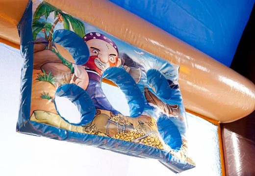 Buy shooting combo pirate bouncer covered with shooting game and slide for kids. Order bouncers online at JB Inflatables UK