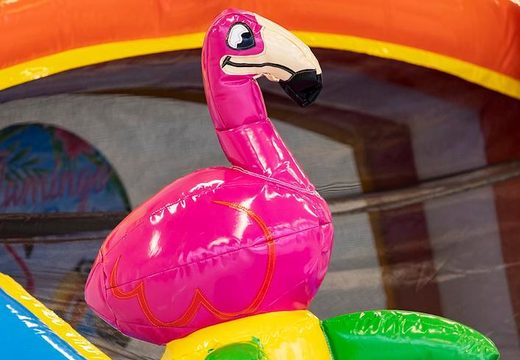 Order a water slide bouncer with a 3D object of a large flamingo on top from JB Inflatables UK. Buy bouncers online now at JB Inflatables UK