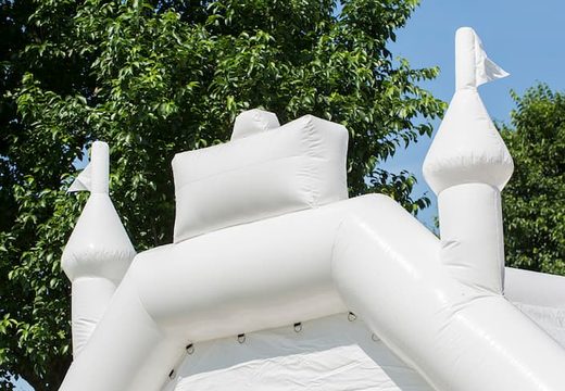 Buy standard white wedding themed bouncers in the form of a children's castle. Buy bouncy castles online at JB Inflatables UK