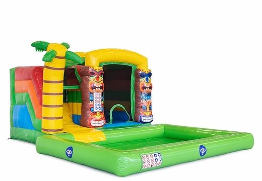 Buy small splash inflatable bouncer with swimming pool in the theme Hawaii tropical for children. Order bouncers at JB Inflatables UK