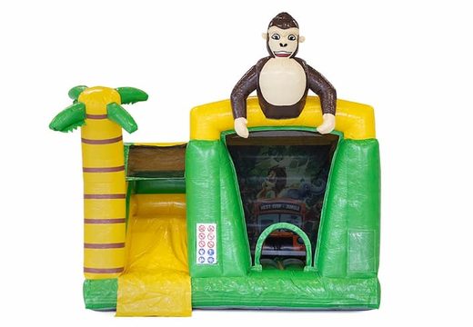 Buy an inflatable multiplay bounce house in the jungle theme including a 3D object of a gorilla with or without a bath for children at JB Inflatables UK. Order bouncers online at JB Inflatables UK
