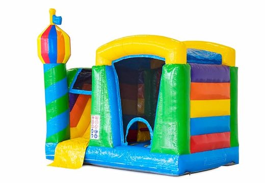 Buy a small bouncy castle with roof, slide and bath in a party theme at JB Inflatables UK. Order bouncy castles online at JB Inflatables UK