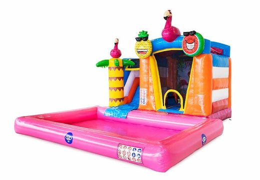 Buy inflatable mini splash bounce bouncy castle in flamingo theme with or without a bath. Order inflatable bouncy castles online at JB Inflatables UK