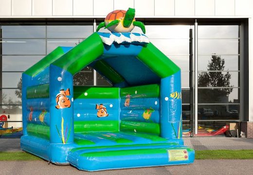 Buy standard bouncy castles with a 3D object of a turtle on the top for children. Order bouncy castles online at JB Inflatables UK