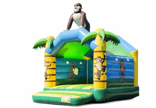 Buy a standard jungle bouncy castle in striking colors with a large gorilla 3D object on the top for children. Buy inflatables online at JB Inflatables UK