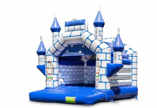 Buy standard blue castle bouncy castles with a knight theme for kids. Order bouncy castles online at JB Inflatables UK