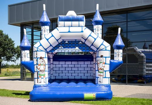 Order standard castle bouncy castles in blue with a knight theme for children. Buy bouncy castles online at JB Inflatables UK