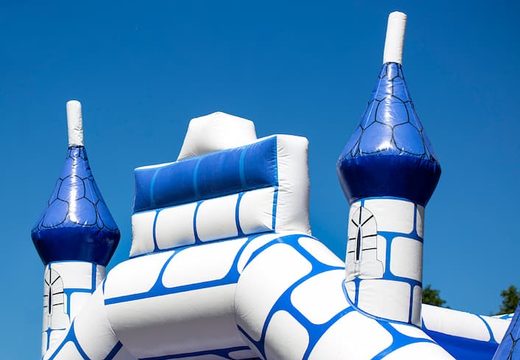 Order standard blue castle bouncers with a knight theme for children. Buy bouncers online at JB Inflatables UK