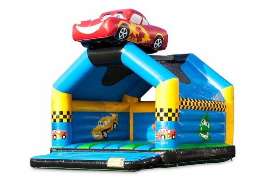 Buy a large indoor bouncy castle in a car theme for kids. Available at JB Inflatables UK online