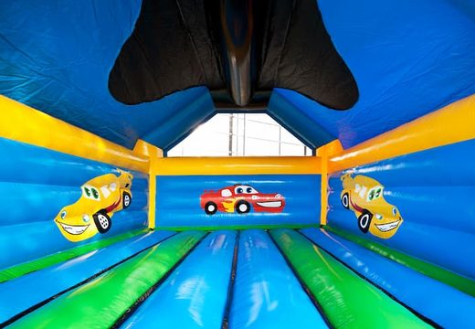 Super bouncer with roof in car theme for kids. Buy bouncers online at JB Inflatables UK
