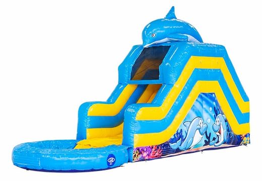 Buy bouncy castle with water slide for the garden in the dolphin theme for children. Order inflatable bouncy castles online at JB Inflatables UK