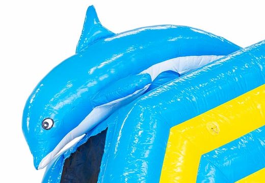 Buy a water slide bouncer with a 3D object of a large dolphin on top at JB Inflatables UK. Order bouncers online at JB Inflatables UK now
