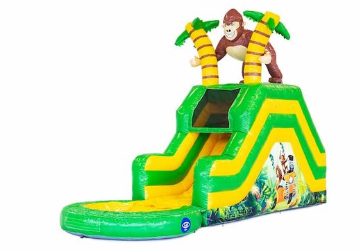 Buy a jungle theme inflatable water slide bouncy castle with a 3D object of a gorilla on top. Order inflatable bouncy castles online at JB Inflatables UK