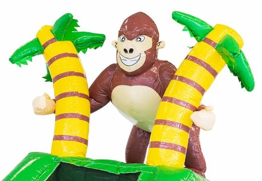 Order a water slide bouncy castle in jungle theme with a 3D object of a gorilla at JB Inflatables UK. Buy bouncy castles online at JB Inflatables UK