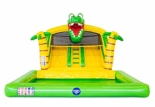 Order Splashy slide crocodile bouncer with connectable bath at JB Inflatables UK. Buy inflatable bouncers online at JB Inflatables UK
