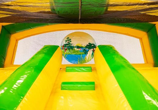 Buy an inflatable bouncy castle with a double slide and a water bath in a crocodile theme for children at JB Inflatables UK. Order bouncy castles online at JB Inflatables UK