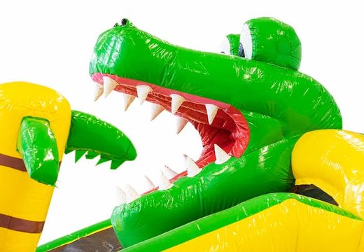 Order an inflatable bounce house in a crocodile theme with or without a bath for kids. Buy bounce houses online at JB Inflatables UK