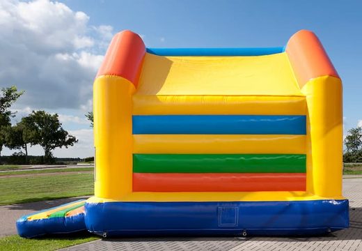 Buy a standard covered super bouncy castle in the colours yellow, orange, green and blue for children. Order bouncy castles online at JB Inflatables UK