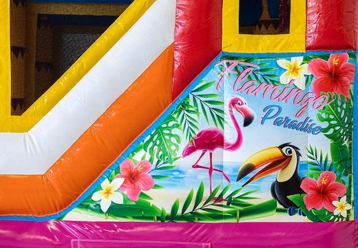 Opblaasbaar Jumpy Happy Splash springkussen met zwembad kopen in thema flamingo voor kids bij JB Inflatables