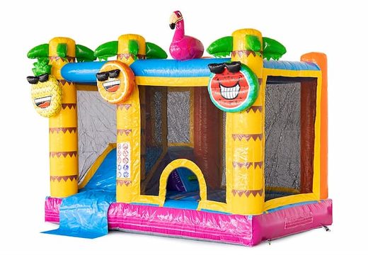 Opblaasbaar Multi Splash Bounce Flamingo springkussen met waterbadje te koop in thema flamingo voor kinderen bij JB Inflatables