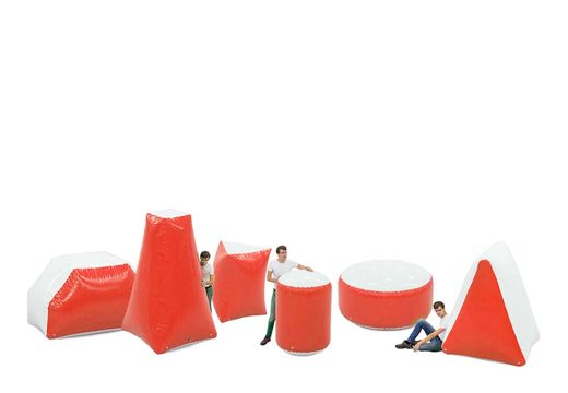 Obstacle set in red with 6 objects that can be used in an archery bunker