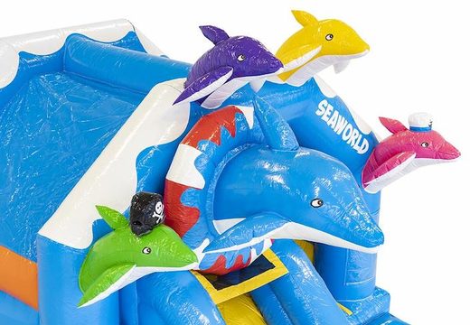 Inflatable bouncer with slide and with dolphins in multiple colors for sale for children