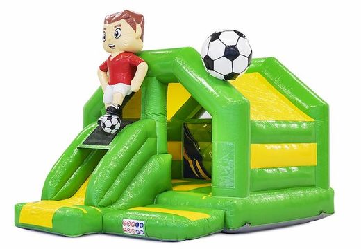 Green soccer themed slide combo inflatable bouncer for kids for sale
