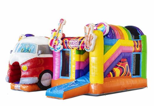 Hippy Theme Inflatable Air Cushion With Slide With Volkswagen Van For Sale For Kids