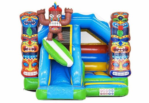 Buy inflatable bouncy castle with slide in aloha theme with surfer and totem pole