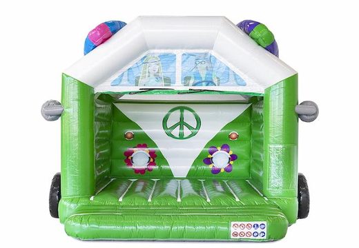 Inflatable bouncy castle standard with roof in hippy theme green for sale for children