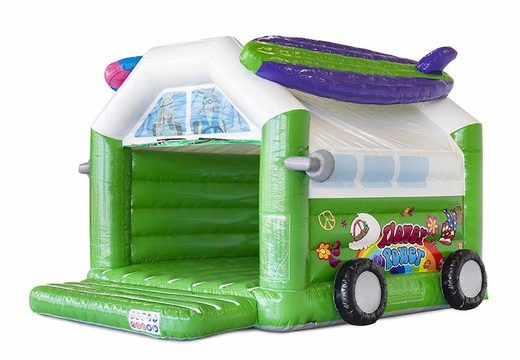 Buy inflatable bouncy castle standard with roof in hippy theme green for children