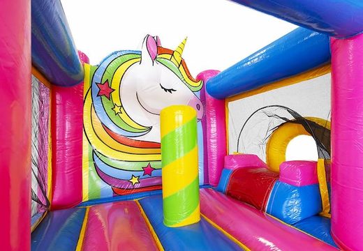 compact inflatable bouncer with slide in unicorn theme for sale