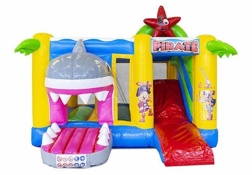 Buy a pirate themed 3d shark inflatable bouncer with slide for kids