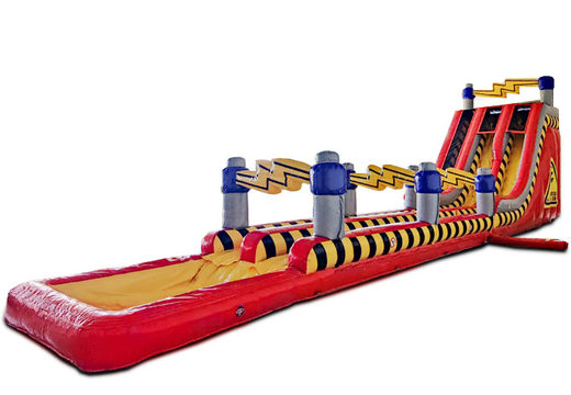 Large Drop and Slide inflatable water slide in high voltage theme for sale for kids