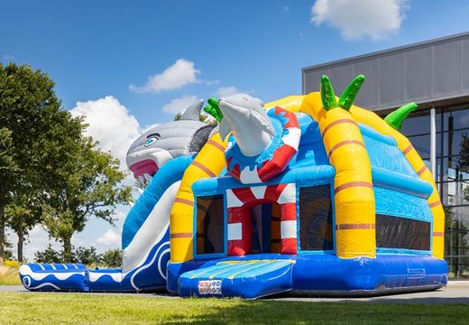Buy inflatable multiplay super bouncy castle in seaworld theme with big shark on it for kids