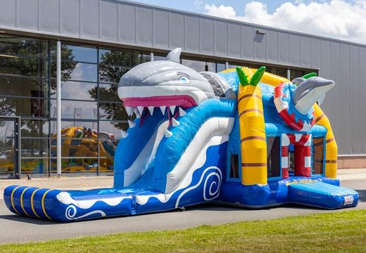 Order inflatable multiplay super bouncy castle in seaworld theme with big shark on it for children