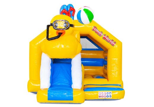 Buy inflatable bouncy castle with slide at the front in a duck theme for children