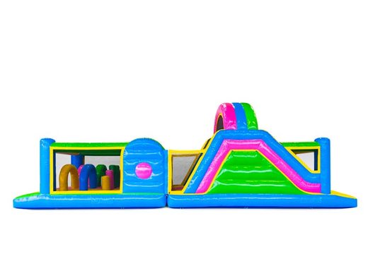 Order 13 meters bouncy castle Happy colors for kids. Buy inflatables with obstacle courses now online at JB Inflatables America