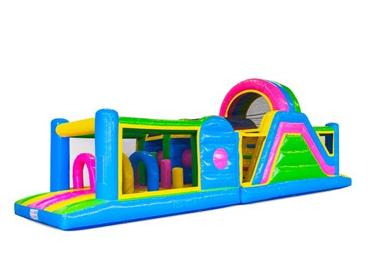 Buy 13 meters bouncy castle in Happy colors for kids. Order inflatables with obstacle courses now online at JB Inflatables America