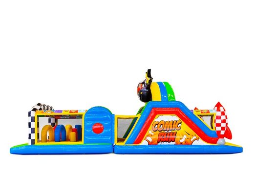 Order 13 meters bouncy castle in theme Comic for kids. Buy inflatables with obstacle courses now online at JB Inflatables America