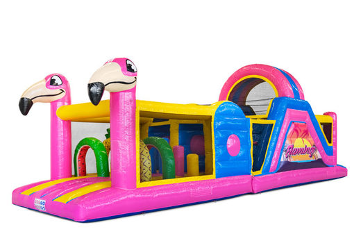Buy 13 meters bouncy castle in theme Flamingo for kids. Order inflatables with obstacle courses now online at JB Inflatables America